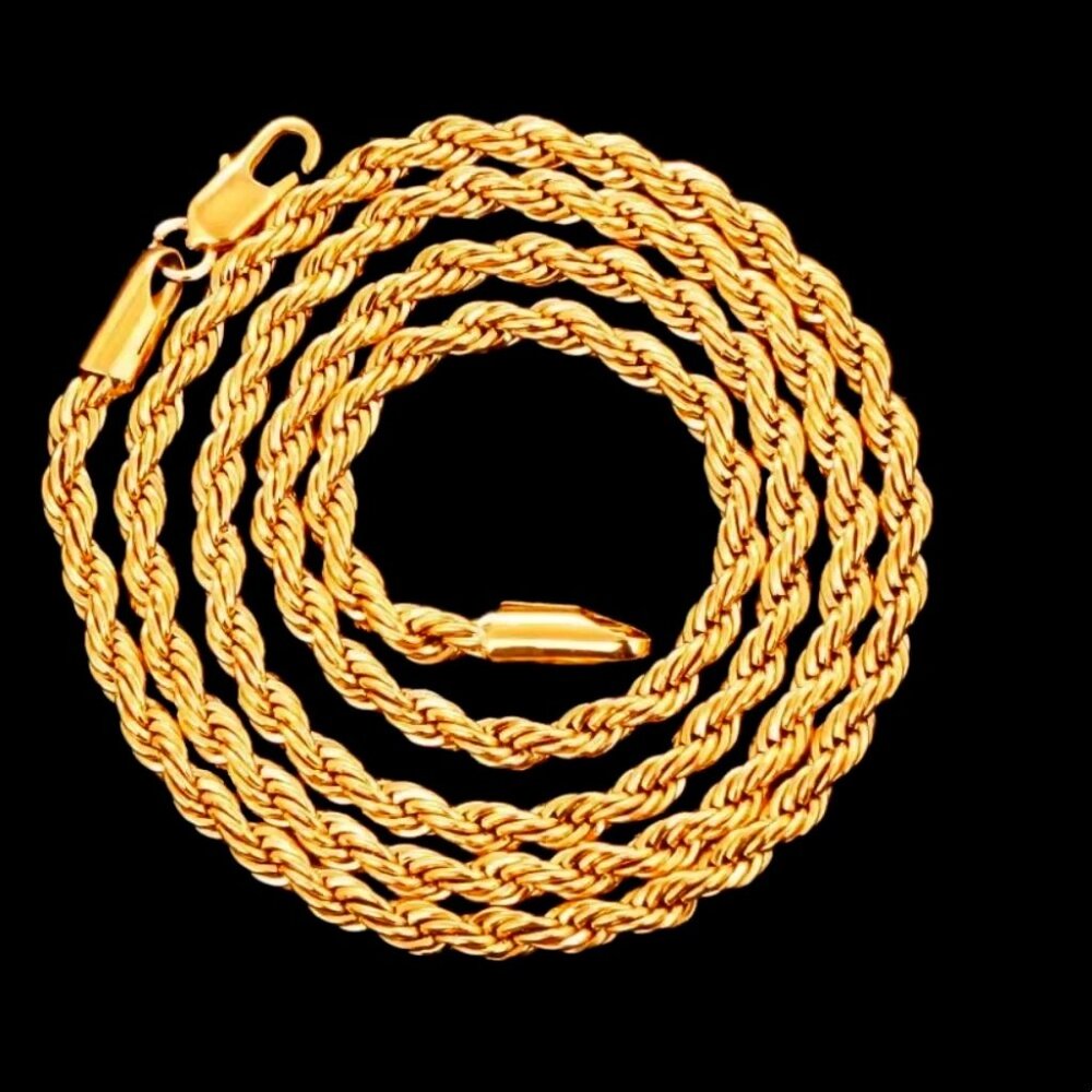 ⭐ Stunning 22" Diamond Cut Rope Necklace 4mm Wide 18K Gold ⭐